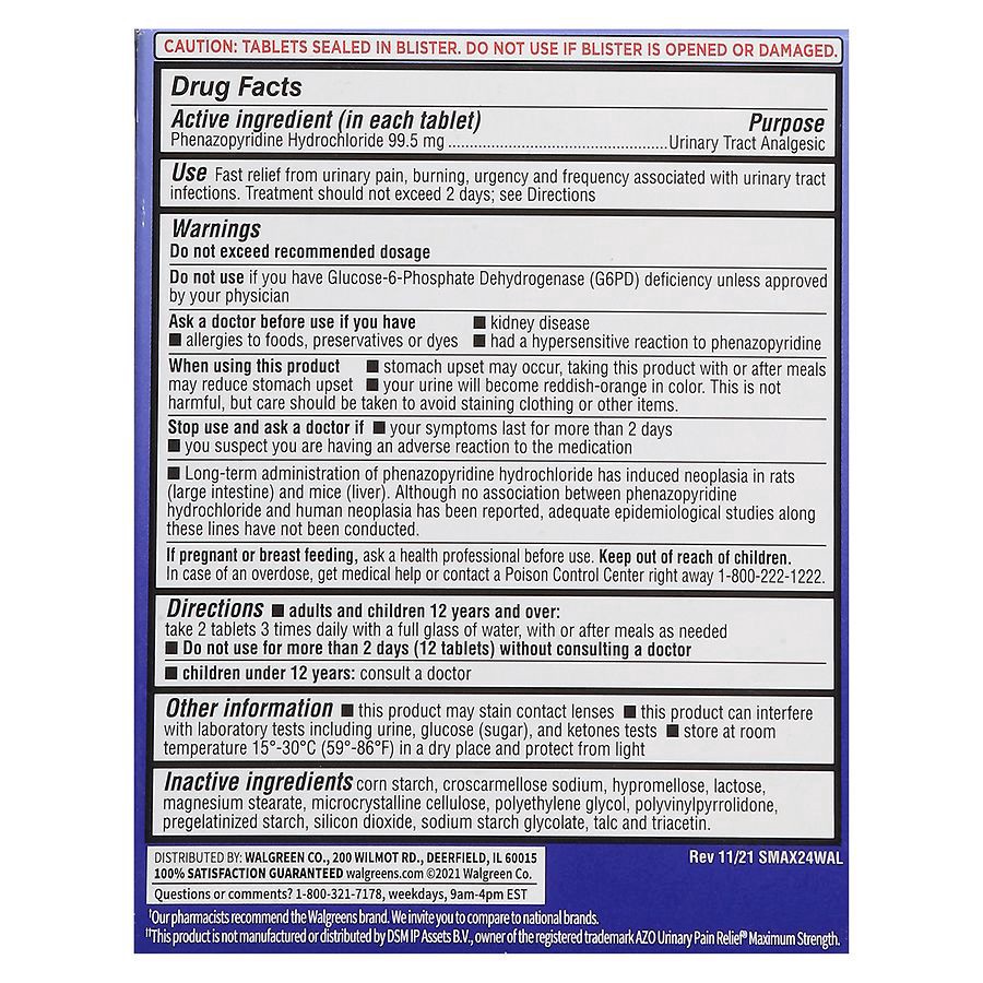 slide 4 of 4, Walgreens Urinary Pain Relief Maximum Strength, 24 ct