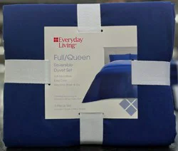 Everyday Living Reversible Full / Queen Duvet Set Navy/White