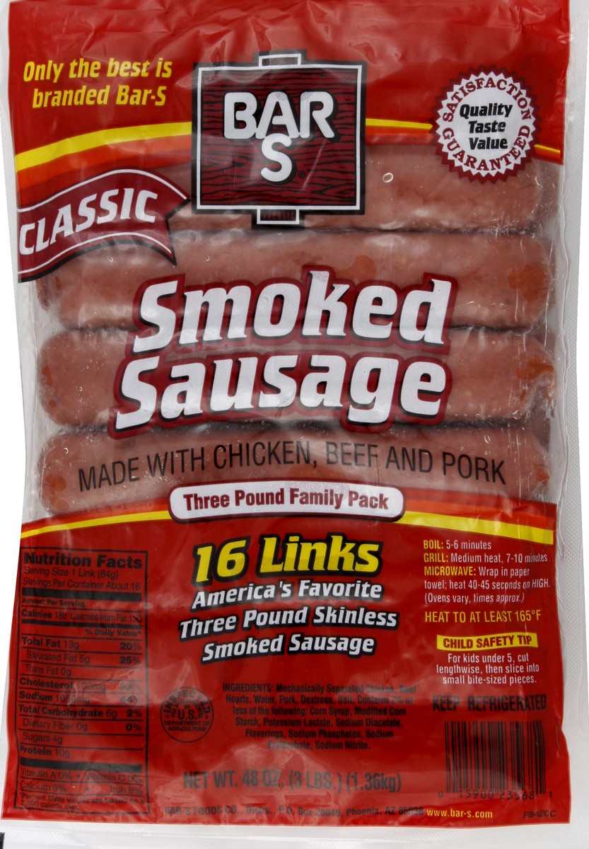 slide 5 of 5, Bar-S Classic Smoked Sausage, 3 lb