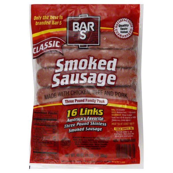 slide 1 of 5, Bar-S Classic Smoked Sausage, 3 lb