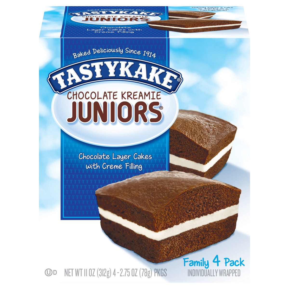 slide 1 of 8, Tastykake Juniors Chocolate Kreamie Family 4 Pack 4 - 2.75 oz Packs, 11 oz