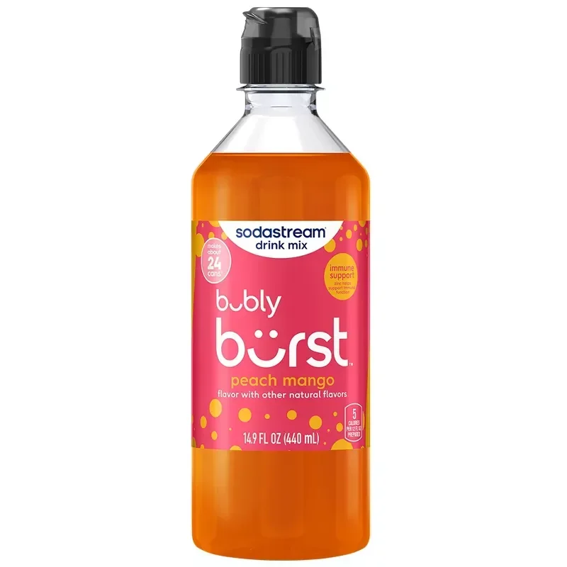 slide 1 of 10, SodaStream Bubly Burst Peach Mango Flavor, 14.9 fl oz