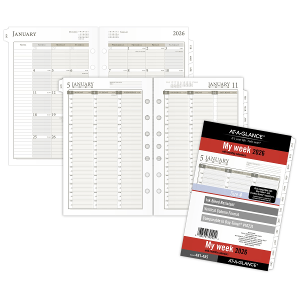 slide 3 of 5, AT-A-GLANCE® 2026 Column Style Weekly Monthly Planner Refill, Loose-Leaf, Desk Size, 5 1/2"" x 8 1/2"", 1 ct