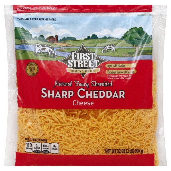 slide 1 of 1, First Street Shredded Sharp Cheddar Cheese, 2 lb