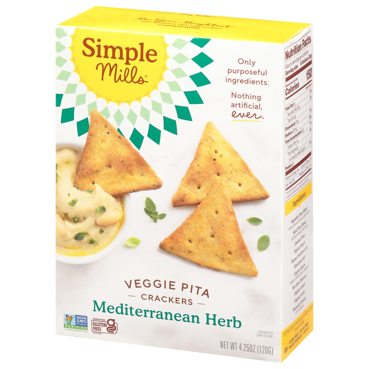 slide 3 of 13, Simple Mills Mediterranean Herb Veggie Pita Crackers, 1 ct