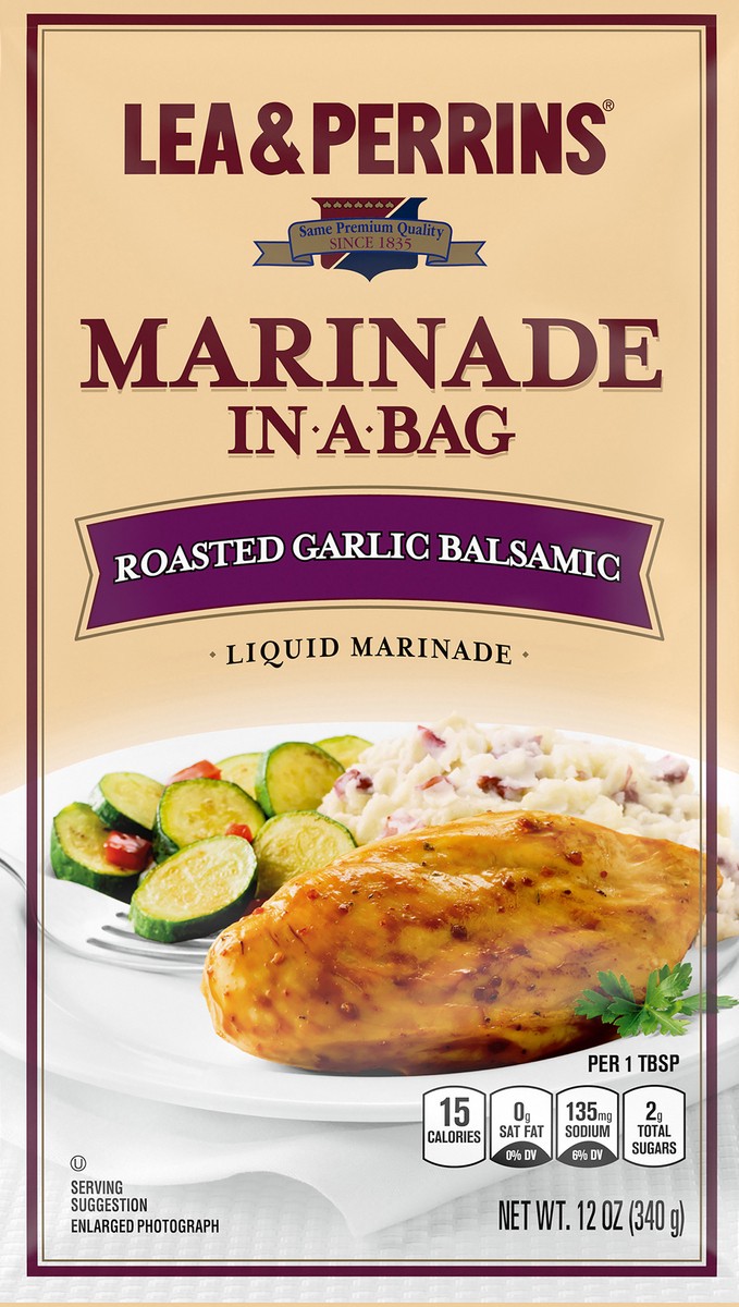 slide 3 of 13, Lea & Perrins Roasted Garlic Balsamic Marinade In A Bag, 12 oz Pouch, 12 oz