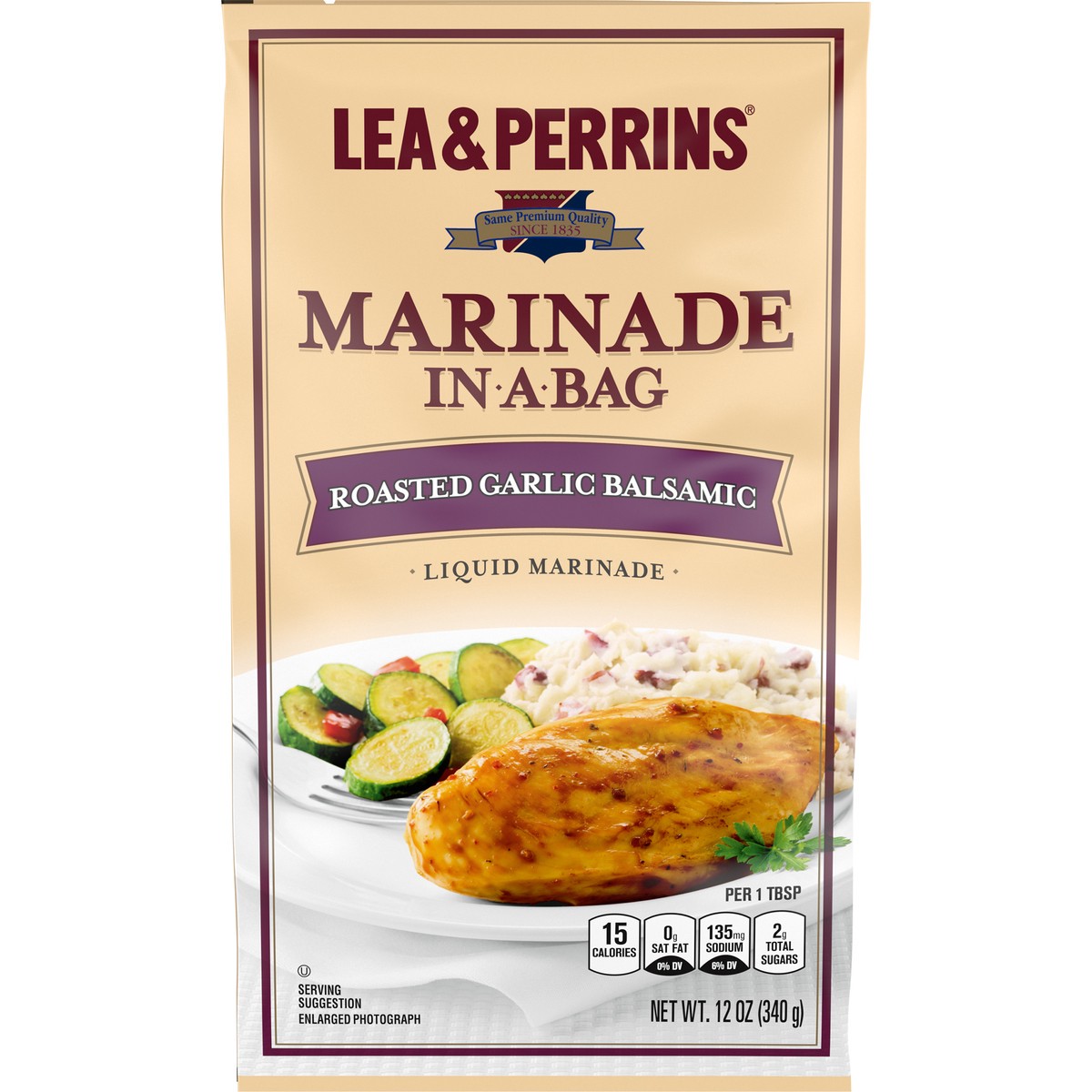 slide 1 of 13, Lea & Perrins Roasted Garlic Balsamic Marinade In A Bag, 12 oz Pouch, 12 oz