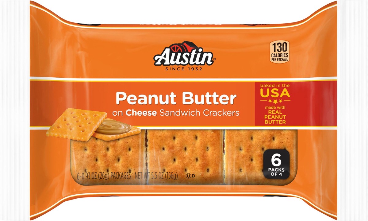 slide 4 of 13, Austin Sandwich Crackers, Peanut Butter on Cheese, 5.5 oz, 6 Count, 5.5 oz