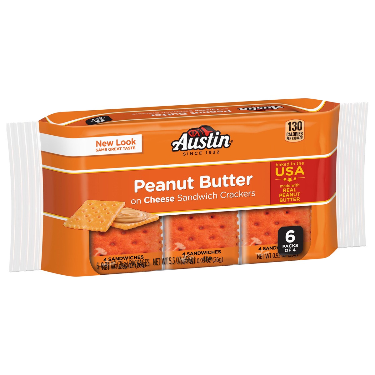 slide 12 of 13, Austin Sandwich Crackers, Peanut Butter on Cheese, 5.5 oz, 6 Count, 5.5 oz