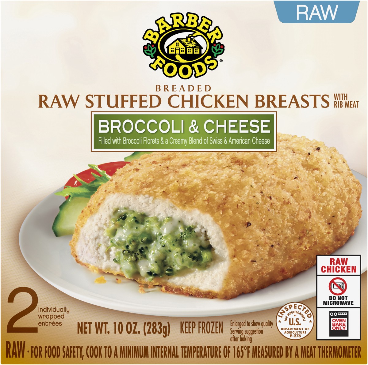 slide 3 of 7, Barber Foods Stuffed Chicken Breasts Broccoli Cheese, 2 Count (Frozen), 283.50 g