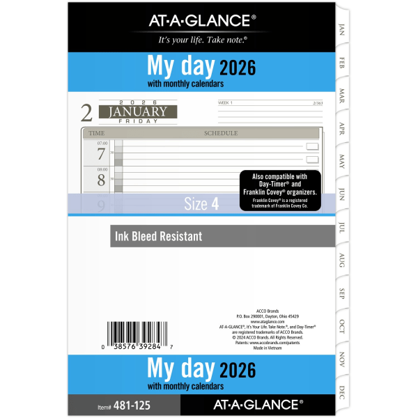 slide 8 of 9, AT-A-GLANCE® 2026 Daily Planner One Page Per Day Refill, Loose-Leaf, Desk Size, 5 1/2"" x 8 1/2"", 1 ct