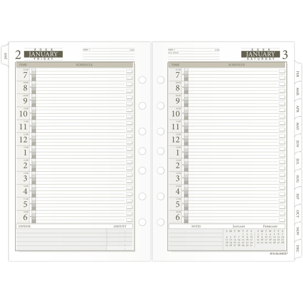 slide 5 of 9, AT-A-GLANCE® 2026 Daily Planner One Page Per Day Refill, Loose-Leaf, Desk Size, 5 1/2"" x 8 1/2"", 1 ct