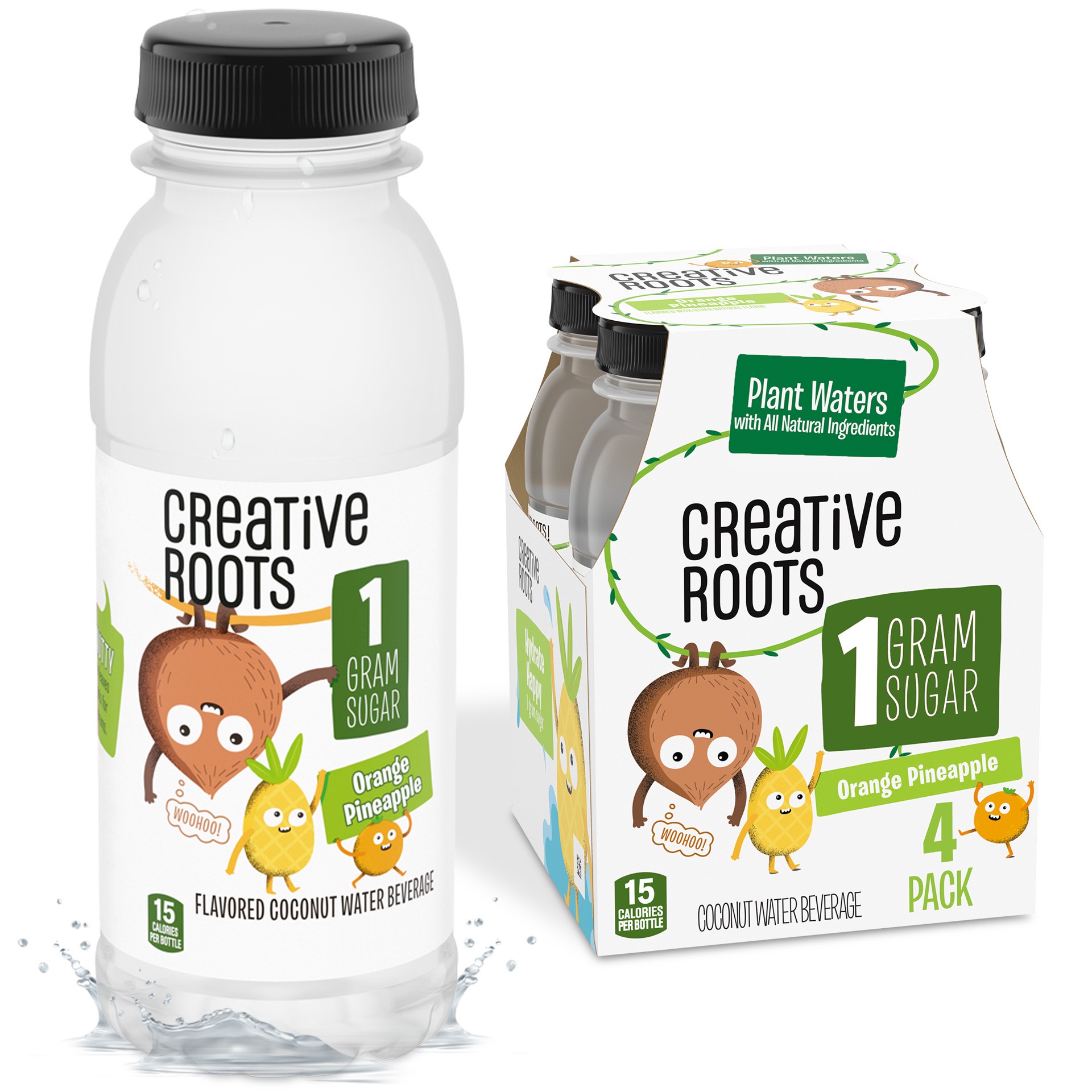 slide 1 of 5, Creative Roots Orange Pineapple Naturally Flavored Coconut Water Beverage, 4 ct Pack, 8.5 fl oz Bottles, 4 ct