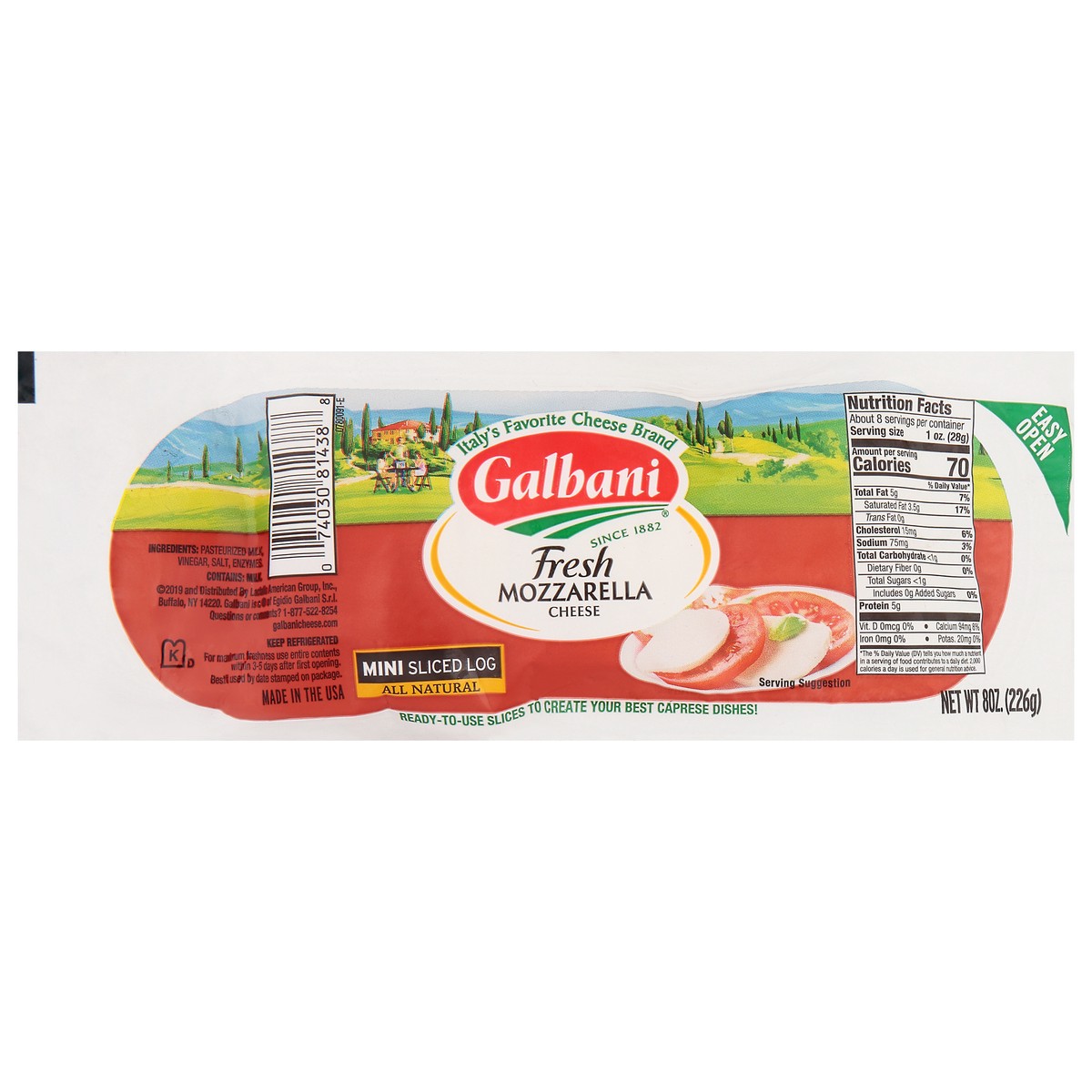 slide 1 of 1, Galbani Fresh Mozzarella Mini Sliced Log, 8 oz