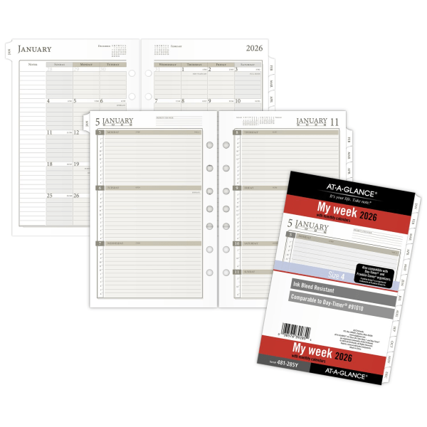 slide 5 of 5, AT-A-GLANCE® 2026 Weekly Monthly Planner Refill, Loose-Leaf, Desk Size, 5 1/2"" x 8 1/2"", 1 ct