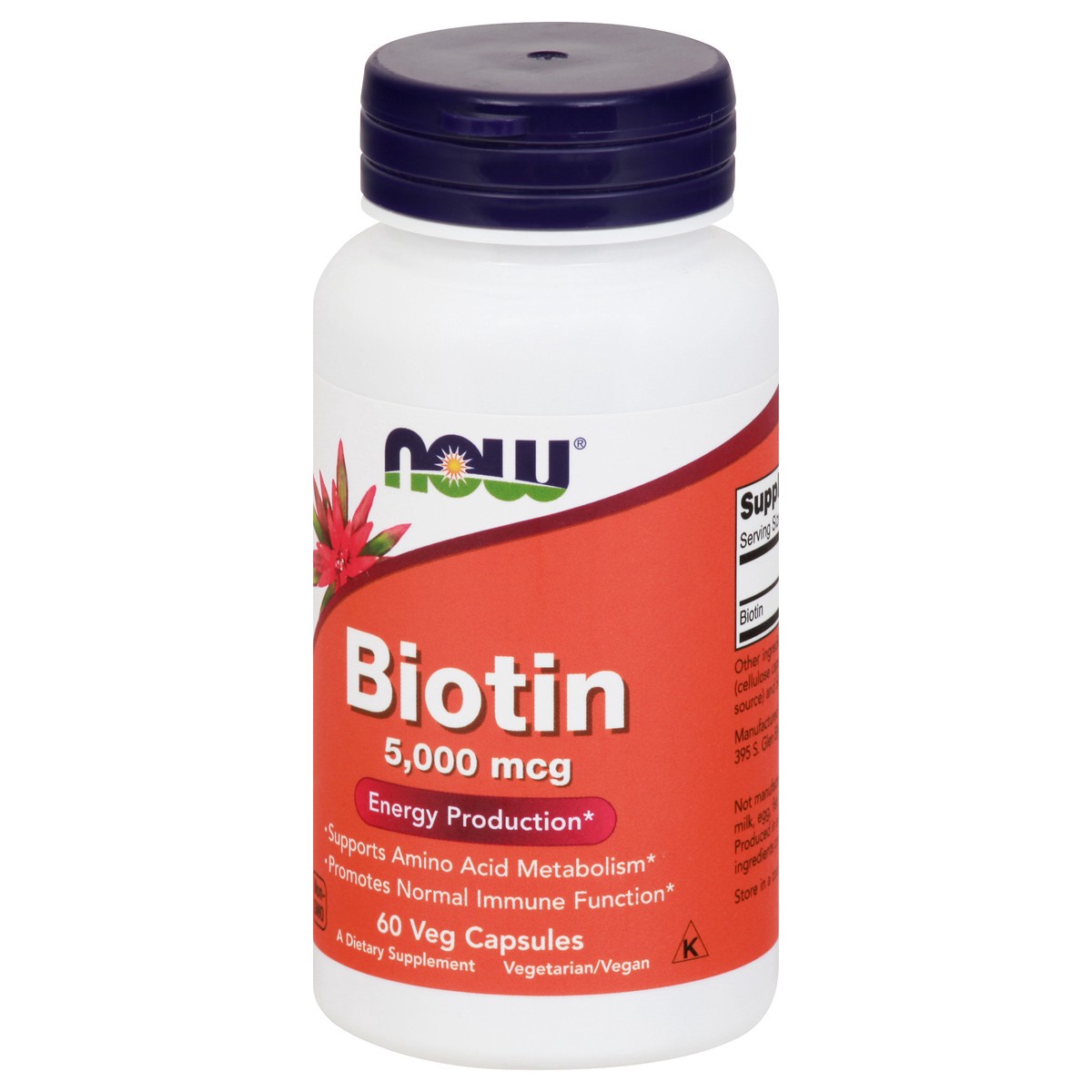 slide 4 of 9, NOW Supplements Biotin 5,000 mcg - 60 Veg Capsules, 60 ct