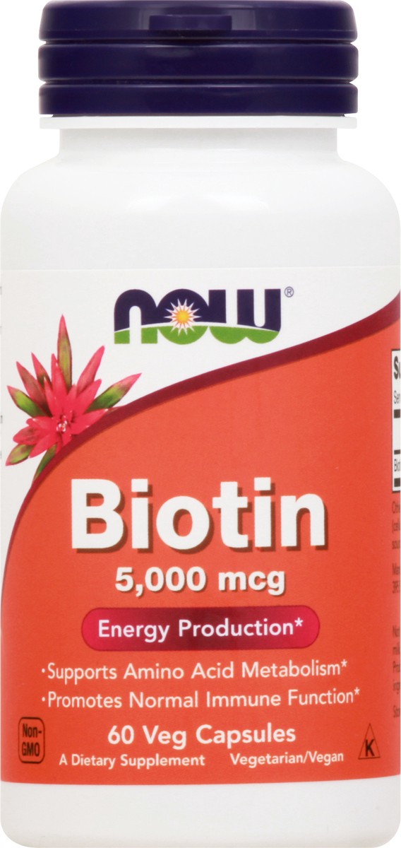 slide 6 of 9, NOW Biotin 5,000 mcg - 60 Veg Capsules, 60 ct