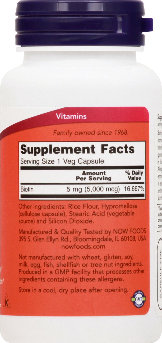 slide 2 of 9, NOW Supplements Biotin 5,000 mcg - 60 Veg Capsules, 60 ct