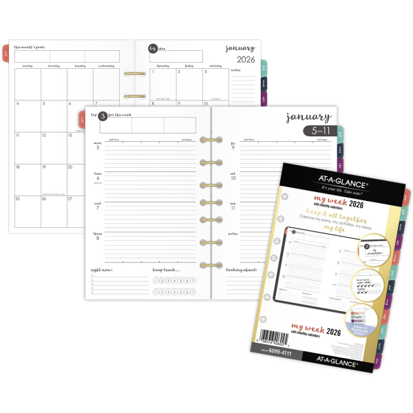 slide 6 of 6, AT-A-GLANCE® Harmony 2026 Weekly Monthly Planner Refill, Loose-Leaf, Desk Size, 5 1/2"" x 8 1/2"", 1 ct