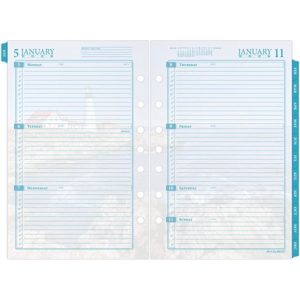 slide 7 of 9, AT-A-GLANCE® 2026 Seascapes Weekly Monthly Planner Refill, Loose-Leaf, Desk Size, 5 1/2"" x 8 1/2"", 1 ct