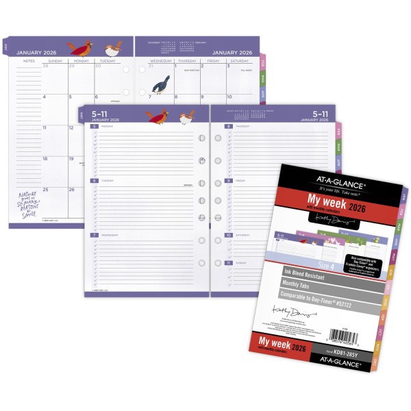 slide 3 of 5, AT-A-GLANCE® Kathy Davis® 2026 Weekly Monthly Planner Refill, Loose-Leaf, Desk Size, 5 1/2"" x 8 1/2"", 1 ct