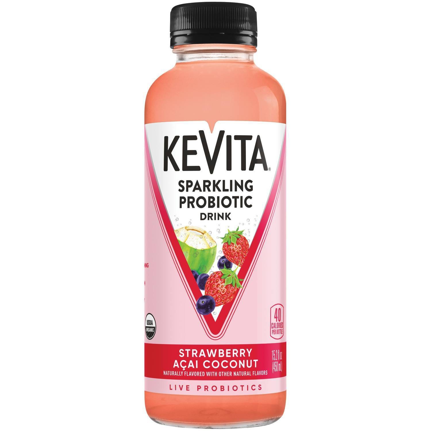 slide 1 of 4, Kevita Sparkling Probiotic Drink Strawberry Acai Coconut 15.2 Fl Oz, 15.2 oz