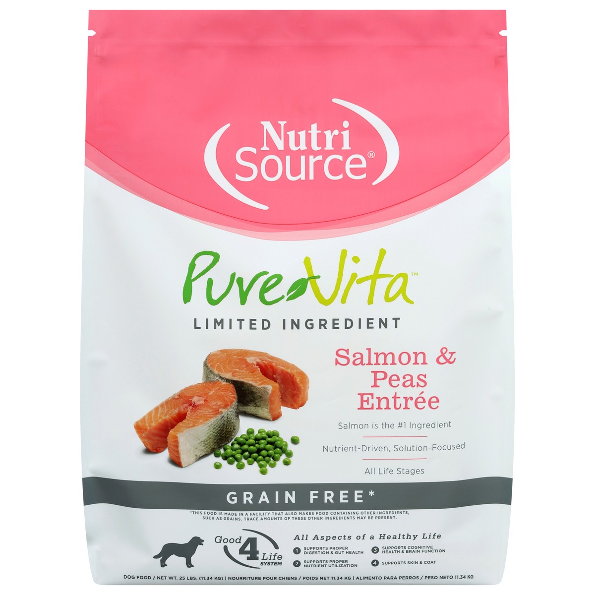 slide 13 of 14, NutriSource PureVita Grain Free For All Life Stages Salmon & Peas Entree Dog Food 25 lb, 25 lb