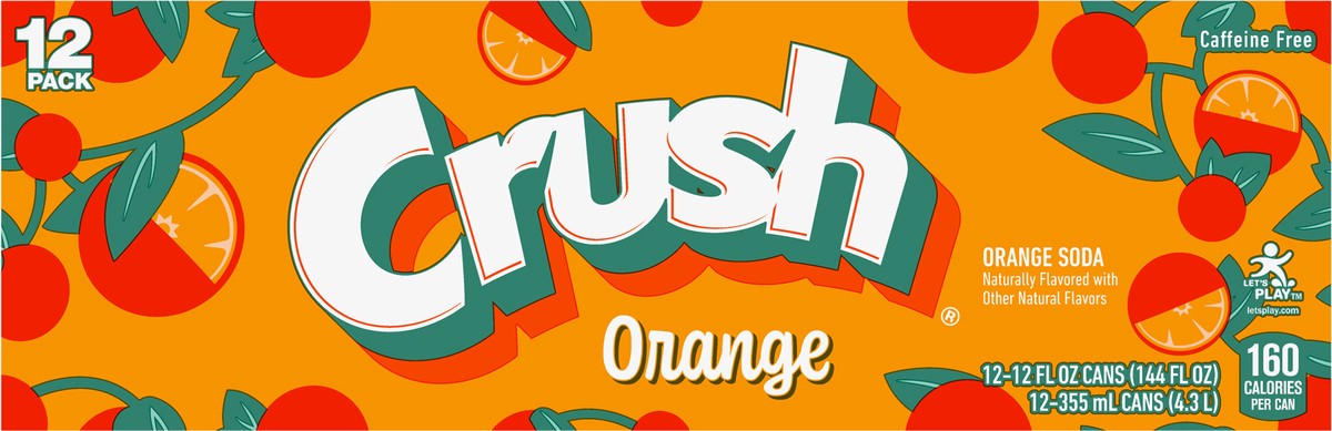 slide 1 of 12, Crush Orange Soda, 12 fl oz cans, 12 pack, 12 ct; 12 fl oz