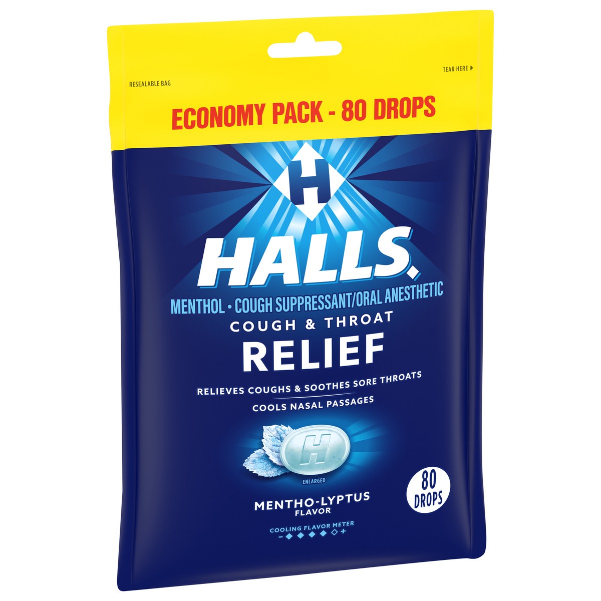 slide 2 of 9, HALLS Relief Mentho-Lyptus Cough Drops, Economy Pack, 80 Drops, 8.75 oz