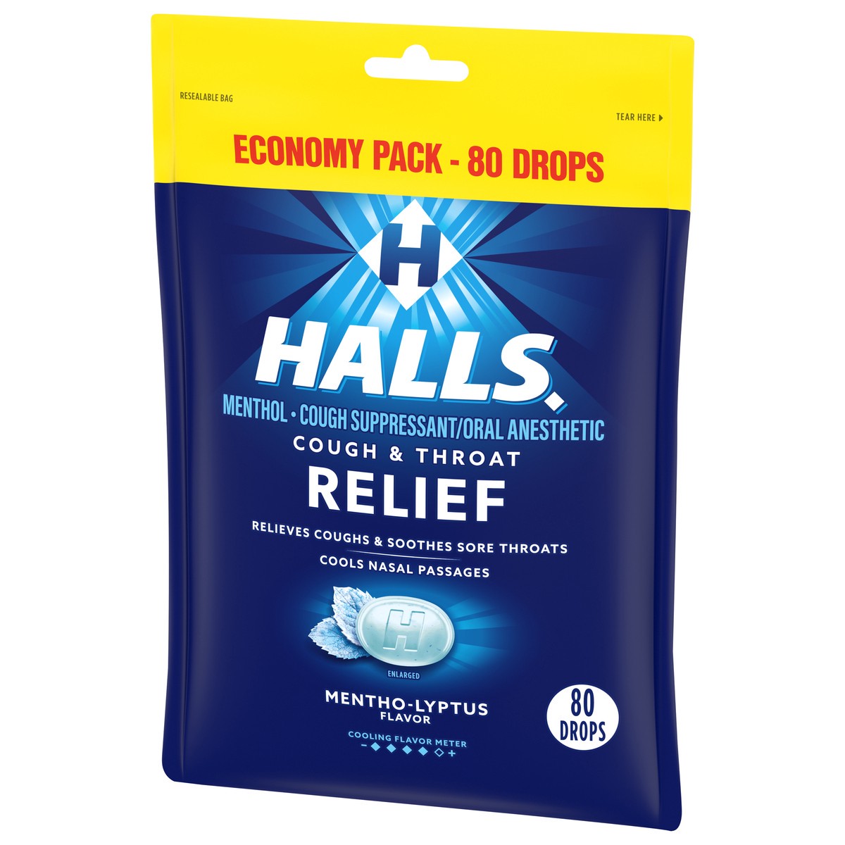 slide 3 of 9, HALLS Relief Mentho-Lyptus Cough Drops, Economy Pack, 80 Drops, 8.75 oz