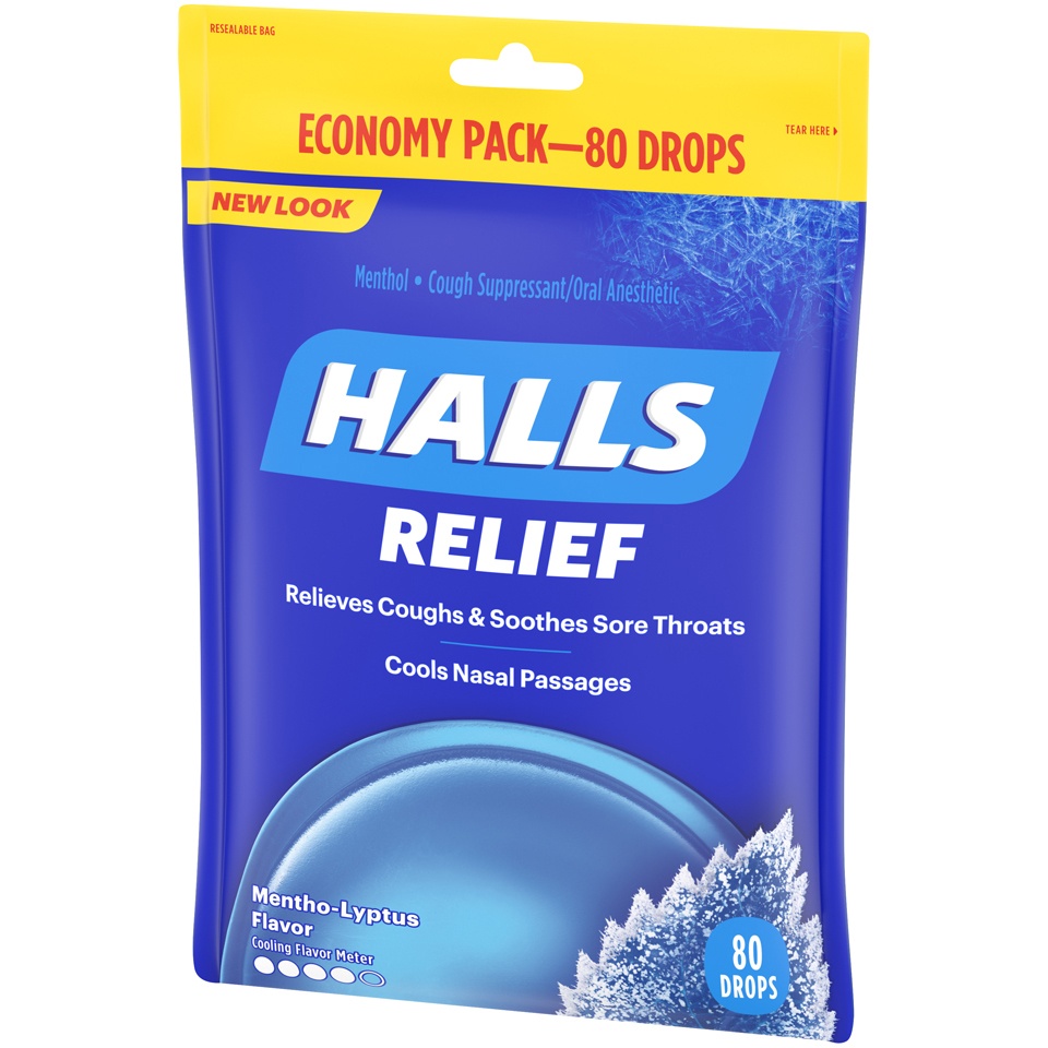 slide 4 of 4, Halls Cough Suppressant/Oral Anesthetic Menthol-Lyptus Flavor Economy Pack, 80 ct