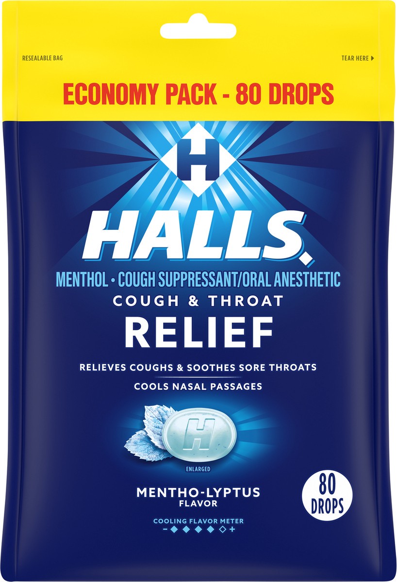 slide 8 of 9, HALLS Relief Mentho-Lyptus Cough Drops, Economy Pack, 80 Drops, 8.75 oz