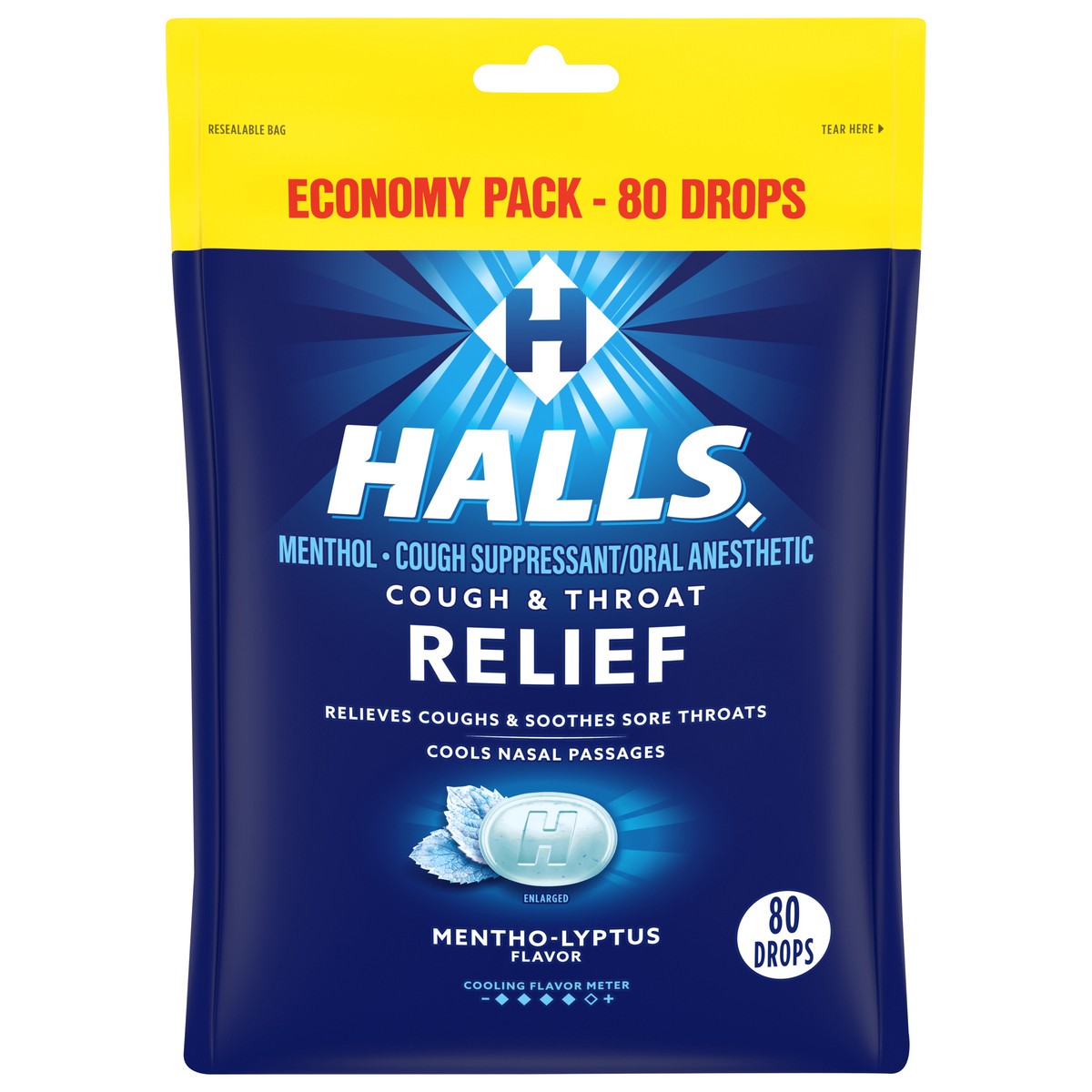slide 1 of 9, HALLS Relief Mentho-Lyptus Cough Drops, Economy Pack, 80 Drops, 8.75 oz