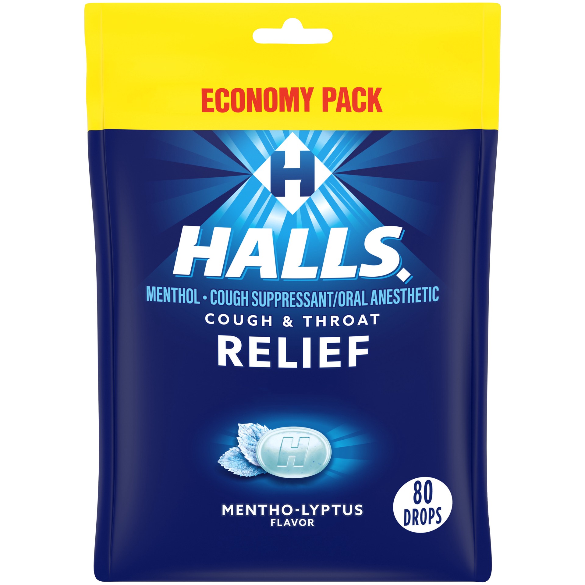 slide 1 of 9, HALLS Relief Mentho-Lyptus Cough Drops, Economy Pack, 80 Drops, 8.75 oz