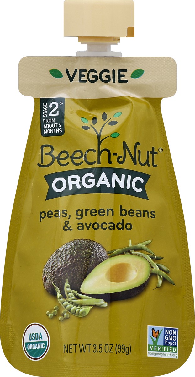 slide 5 of 6, Beech-Nut Organic Cold Puree Pouch - Peas, Green Bean & Avocado, 3.5 oz