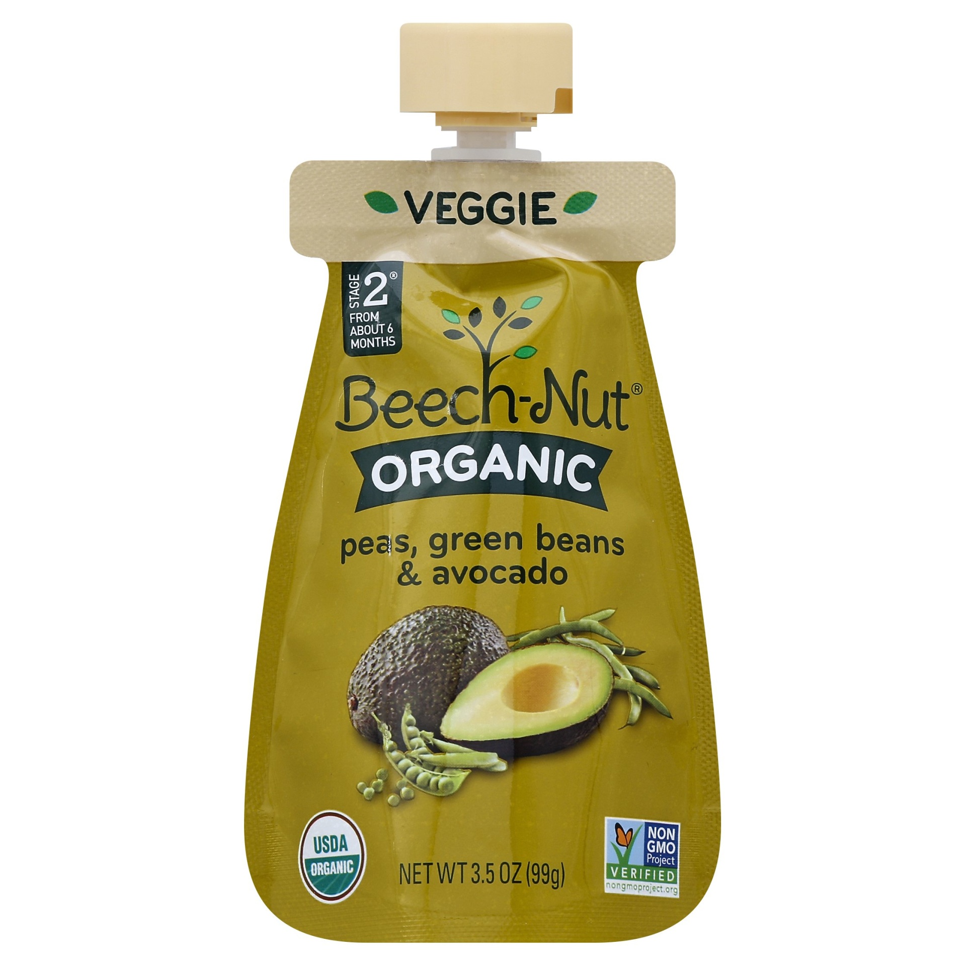 slide 1 of 6, Beech-Nut Organic Cold Puree Pouch - Peas, Green Bean & Avocado, 3.5 oz