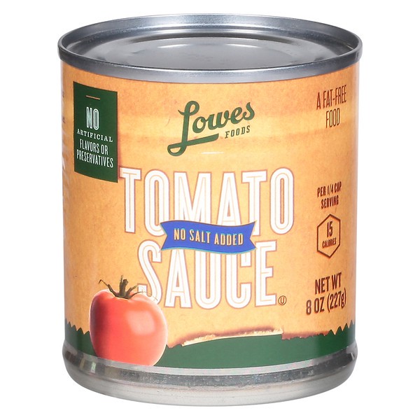slide 1 of 1, Lowes Foods Tomato Sauce No Salt Added, 8 oz