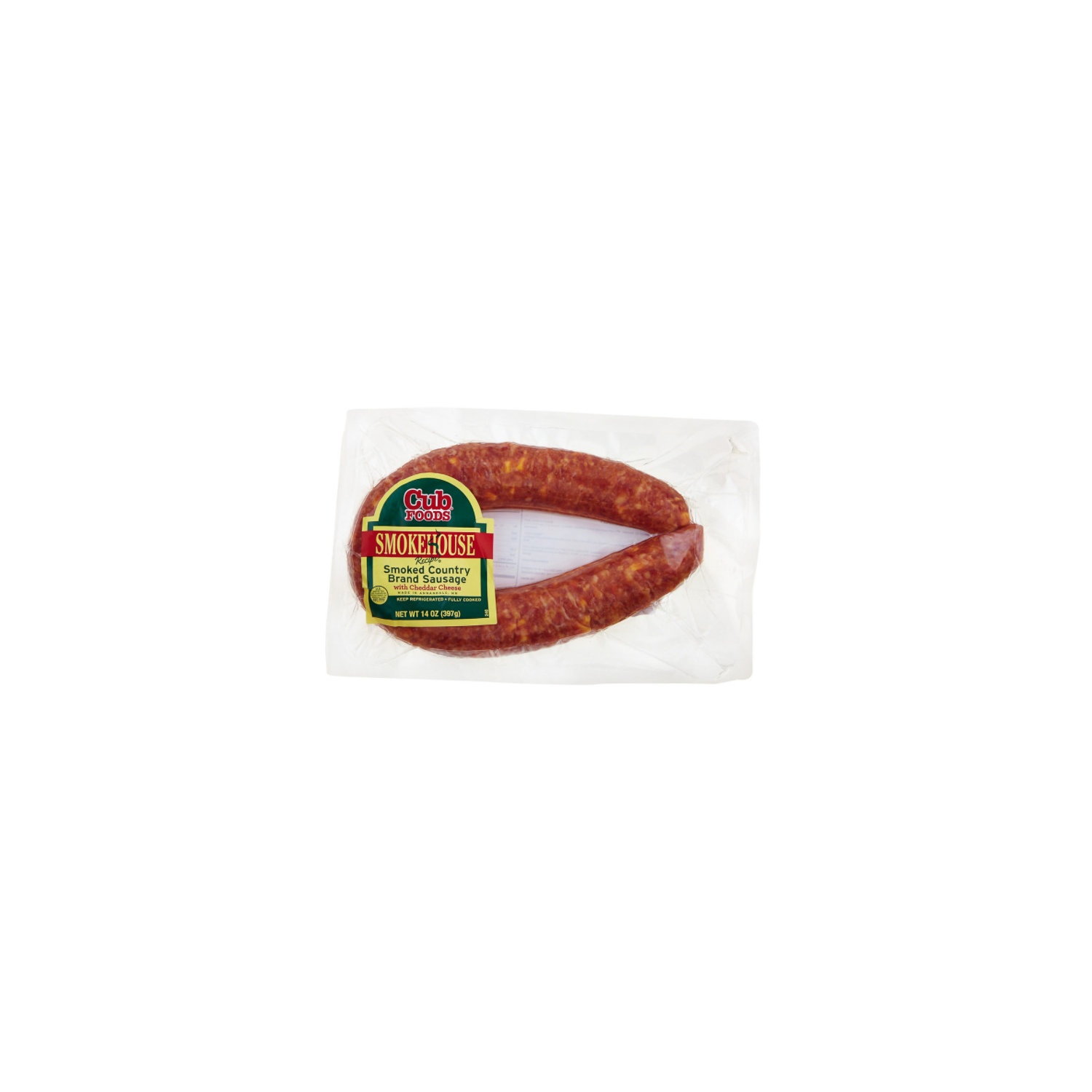 slide 1 of 1, Cub Cheddar Country Sausage, 14 oz