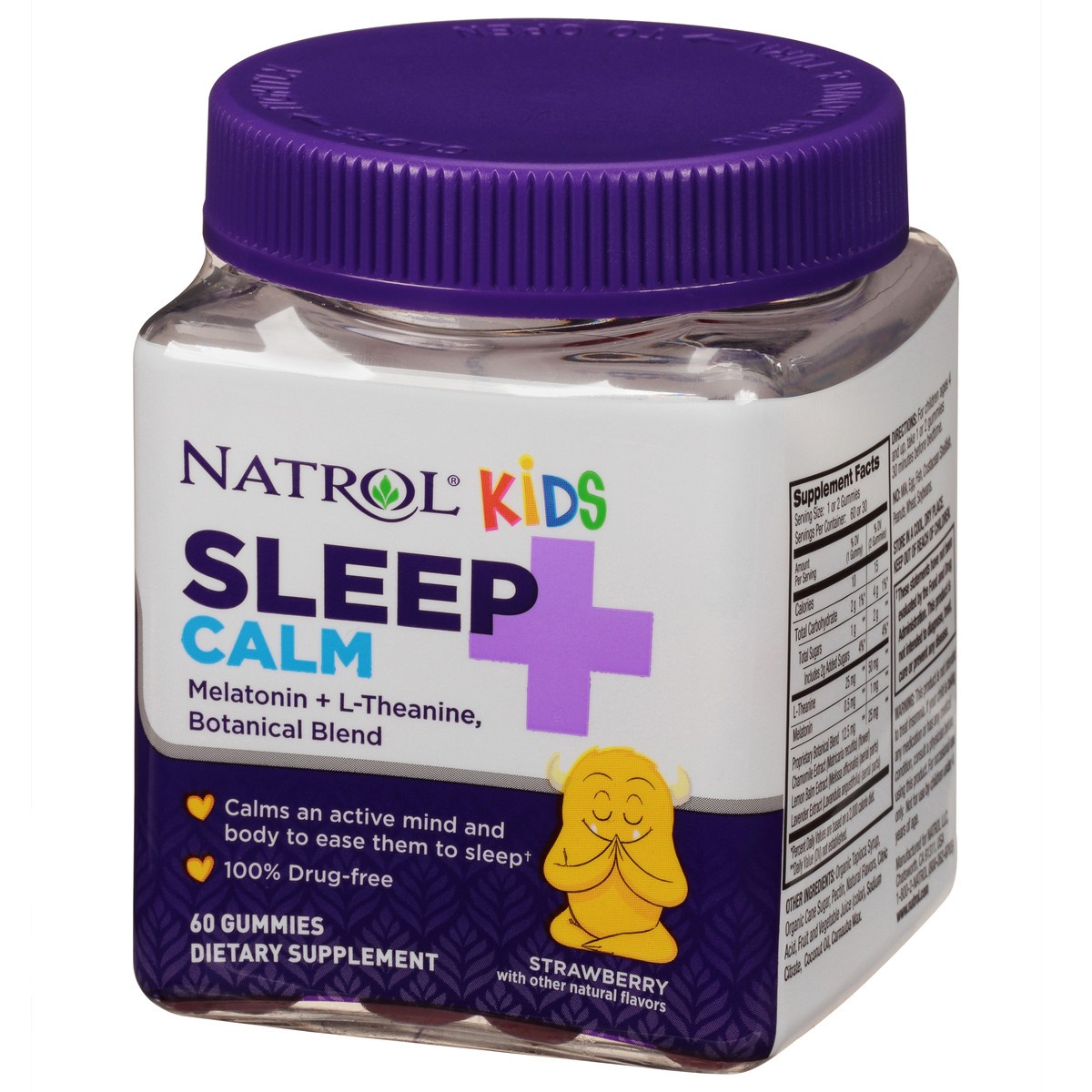 slide 2 of 9, Natrol Kids Sleep+ Calm, Melatonin and L-Theanine, Supplement for Restful Sleep and Calming, Sleep Gummies for Kids, 60 Strawberry-Flavored Melatonin Gummies, 60 Day Supply, 1 ct