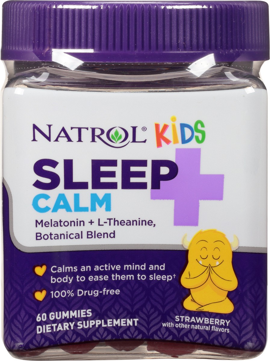 slide 7 of 9, Natrol Kids Sleep+ Calm, Melatonin and L-Theanine, Supplement for Restful Sleep and Calming, Sleep Gummies for Kids, 60 Strawberry-Flavored Melatonin Gummies, 60 Day Supply, 1 ct