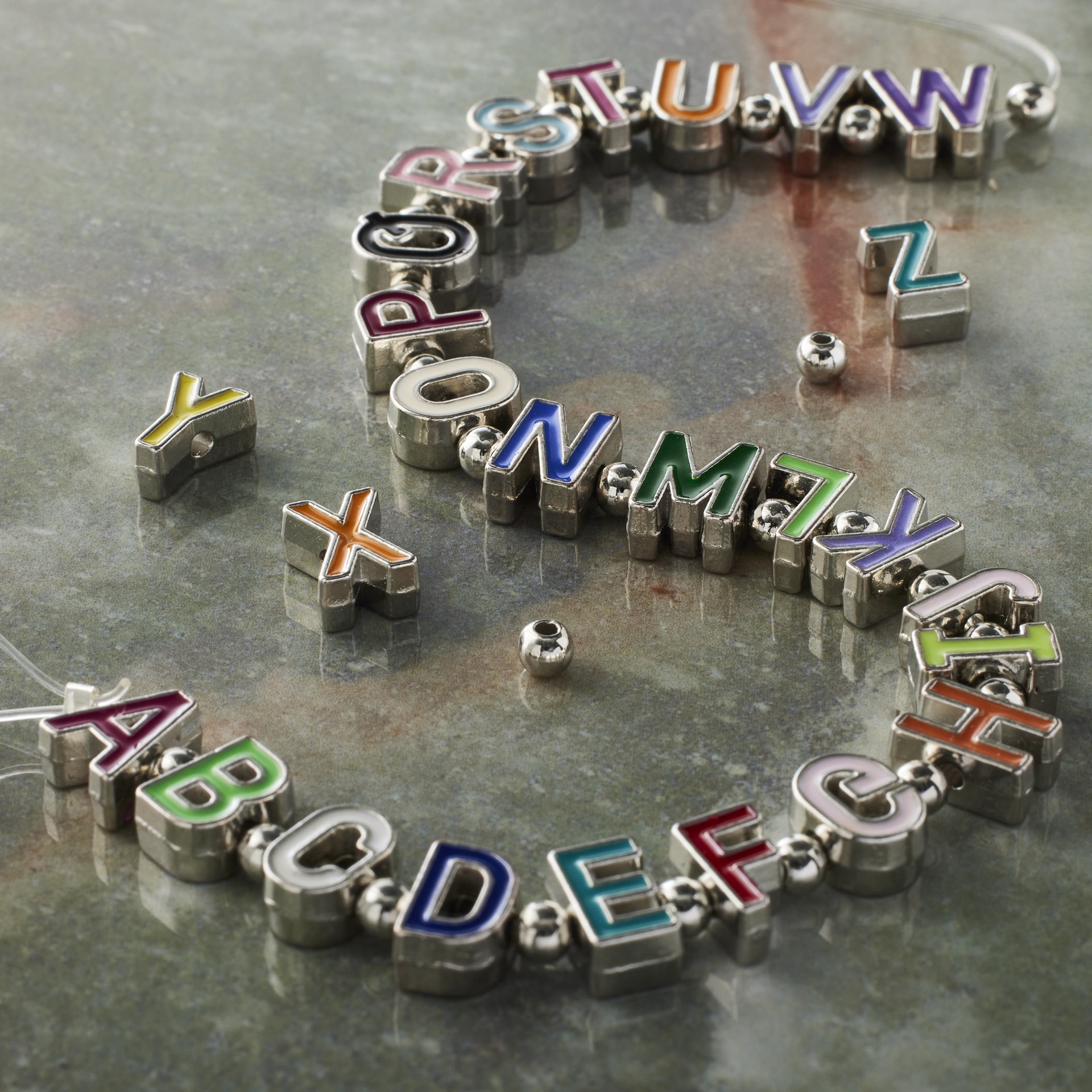 slide 2 of 3, Rhodium Mixed Enamel Metal Alphabet Beads By Bead Landing, 5mm to 10.5mm