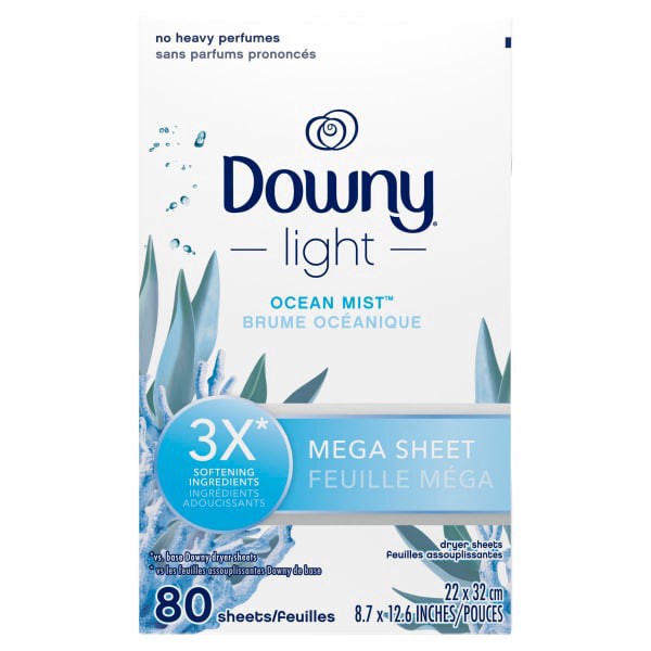 slide 15 of 22, Downy Sheet Light Mega Ocean Mist, 80 ct