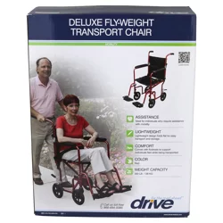 Drive Medical Flyweight Lightweight Transport Wheelchair - Red