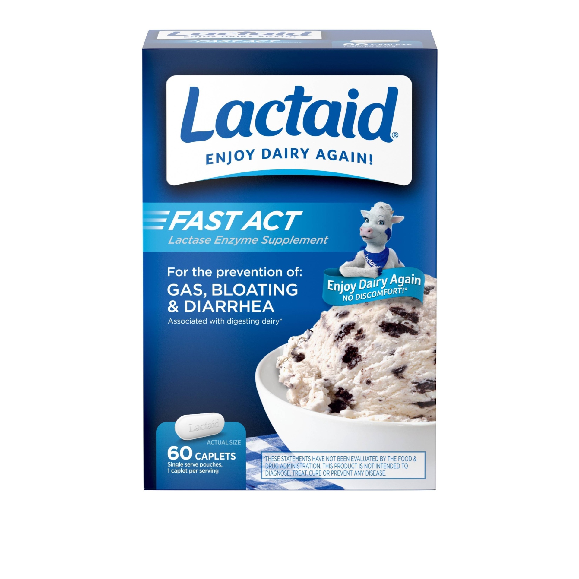 slide 1 of 1, Lactaid Fast Act Lactase Enzyme Supplement Caplets, 60 ct
