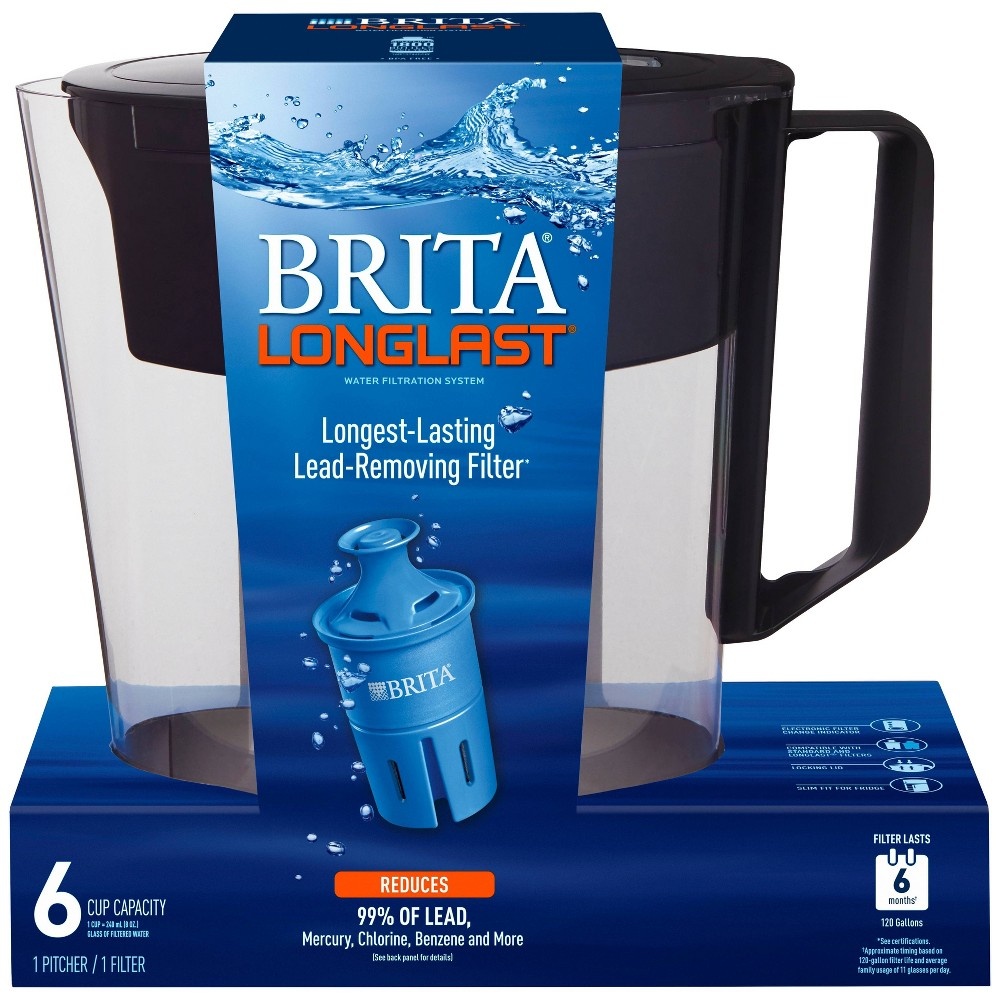 slide 2 of 4, Brita Water Filter Soho Water Pitcher Dispensers with Longlast Water Filter - Black, 2 ct