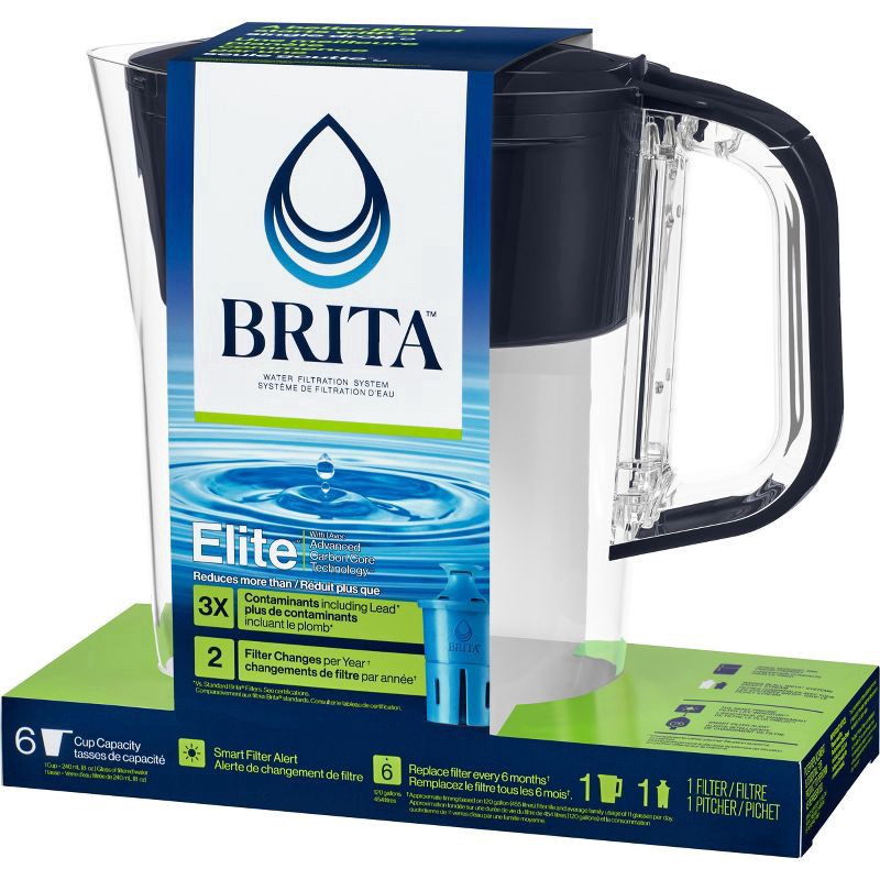 slide 7 of 10, Brita Water Filter 6-Cup Denali Water Pitcher Dispenser with Standard Water Filter Black, 48 fl oz