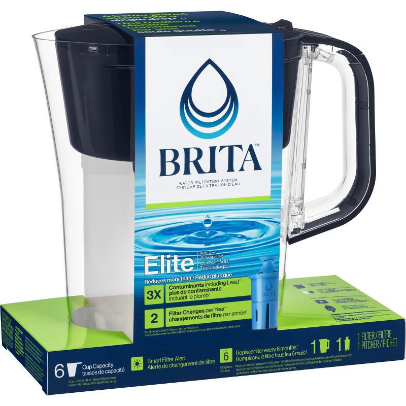 slide 5 of 10, Brita Water Filter 6-Cup Denali Water Pitcher Dispenser with Standard Water Filter Black, 48 fl oz