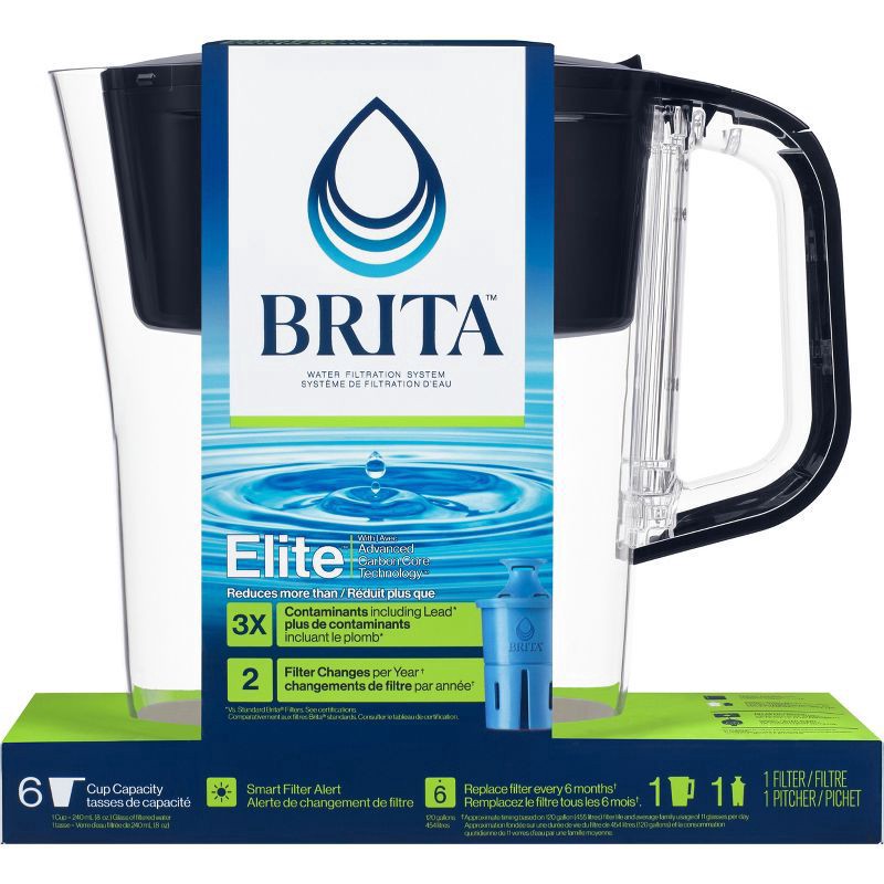 slide 9 of 10, Brita Water Filter 6-Cup Denali Water Pitcher Dispenser with Standard Water Filter Black, 48 fl oz