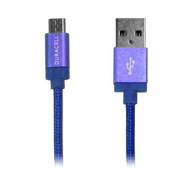 slide 1 of 1, Duracell Sync-And-Charge Micro Usb Cable, 10', Blue, 1 ct