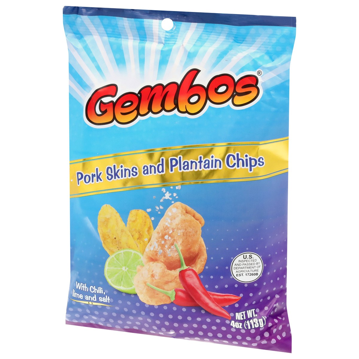 slide 5 of 13, Gembos Pork Skins and Plantain Chips with Chili, Lime and Salt 4 oz, 4 oz
